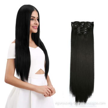 Vigorous 24" Straight Thick Long 6 PCS Set Clip in on Synthetic Hair Extensions Hairpieces For Women Girls Black Brown Color